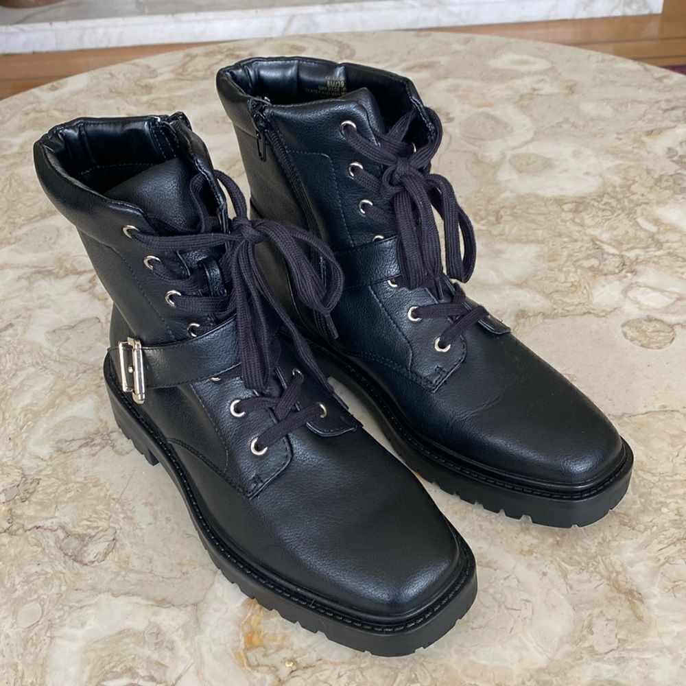 Kelly & Katie Vegan Leather Chunky Motorcycle Buckle Boots